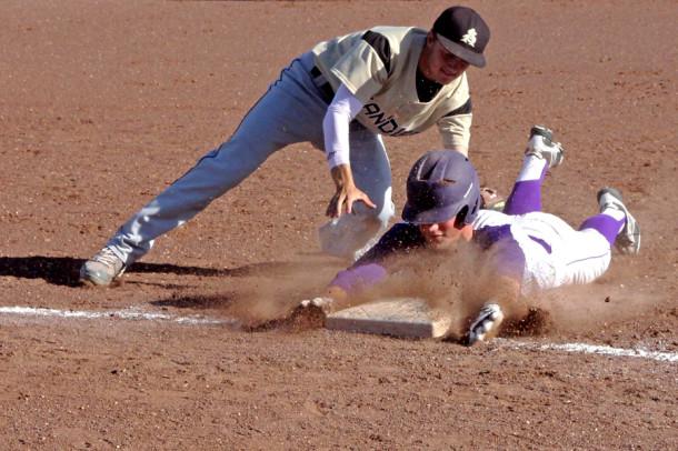 Sophomore Isaac Garland slides into base during a Thursday, Aprill 11 game against Amarillo High.