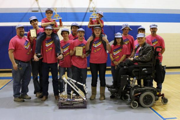 The robotics team celebrate their first place victory in Lubbock Oct. 19.