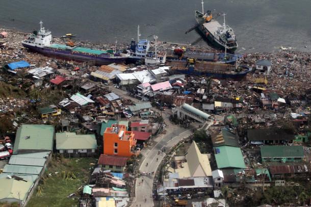 An aerial photo shows the scene after Typhoon Haiyan hit Leyte Province, November 10, 2013. The Philippine government disaster relief agency said Sunday about 4.4 million people have become homeless in areas hit by super typhoon Haiyan (local name Yolanda). The most powerful typhoon in the Philippines in its history, engulfed many areas in Leyte, Eastern Samar, Western and Central Visayas, Bicol and Northern Mindanao regions. (Ryan Lim/Xinhua/Zuma Press/MCT)