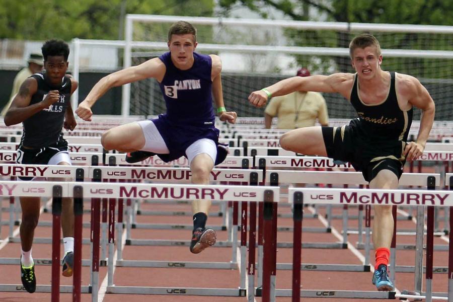 Junior Norman Grimes competes in the 110 hurdles at the regional meet in Abilene in May 2014.