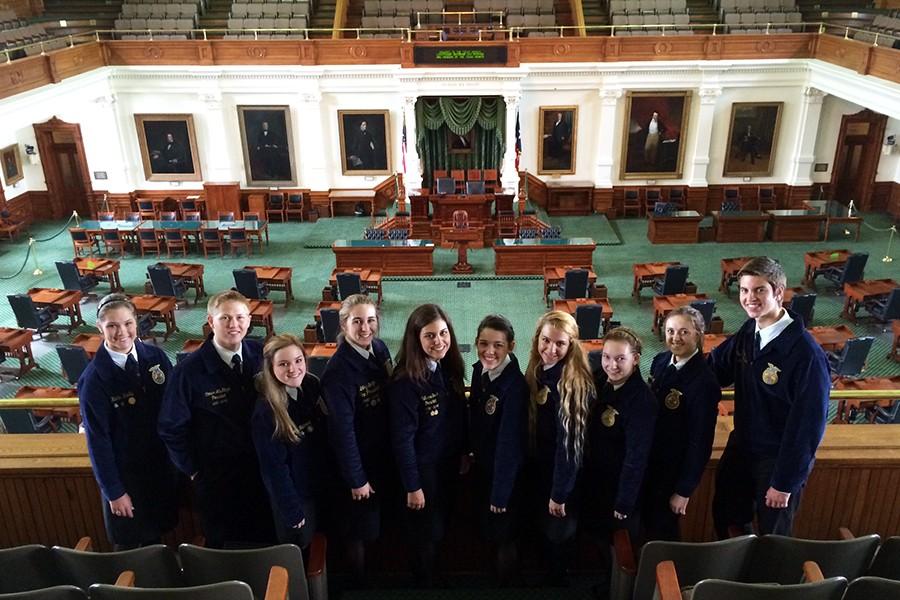 Senior McKenna Bush, fifth from left, traveled with nine other students to the state capital in Austin, Texas as Texas FFA Ford Scholars. 