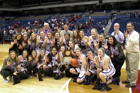 The Lady Eagles varsity basketball team won the State Championship for the third year in a row.