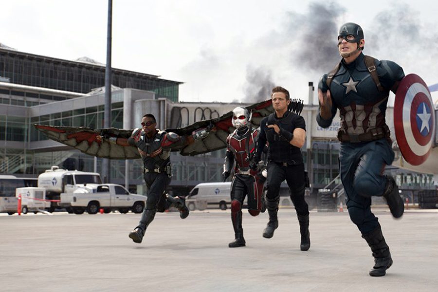 Chris Evans, Elizabeth Olsen, Jeremy Renner, Paul Rudd, Anthony Mackie and Sebastian Stan in "Captain America: Civil War."