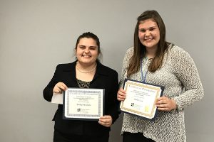 Senior Bailey McClure  (left) won a trip to Washington, D.C. after competing in the Swisher County Electric Co-op speech competition in Tulia. With Bailey is Callie Cox.