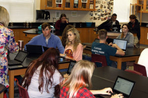 Science students work on Chromebooks in Cortney Shallers forensics class.
