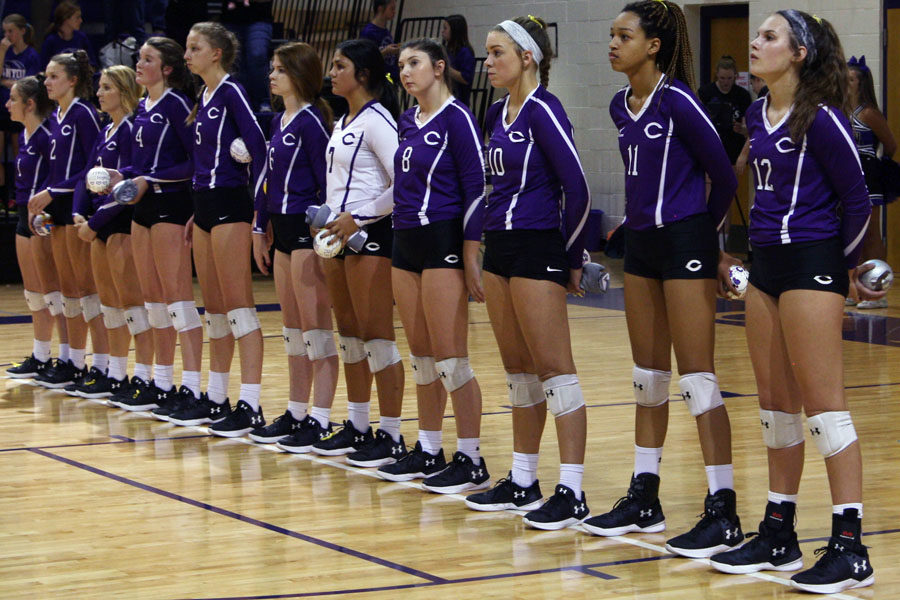 The Lady Eagles line up before a game against Amarillo High.