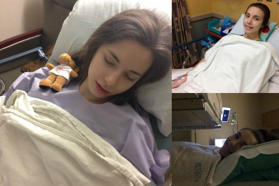Junior+Erin+Sheffield+rests+in+her+hospital+bed+before+several+procedures.