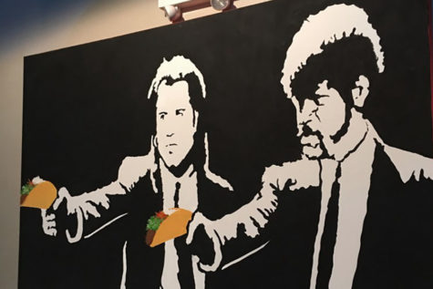 A painting inspired by Quentin Tarantinos cult classic, Pulp Fiction hangs in Joe Taco