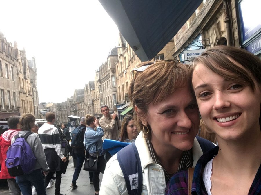 Junior Erin Riley and her mom stop to take a picture in Edinburgh, Scotland.