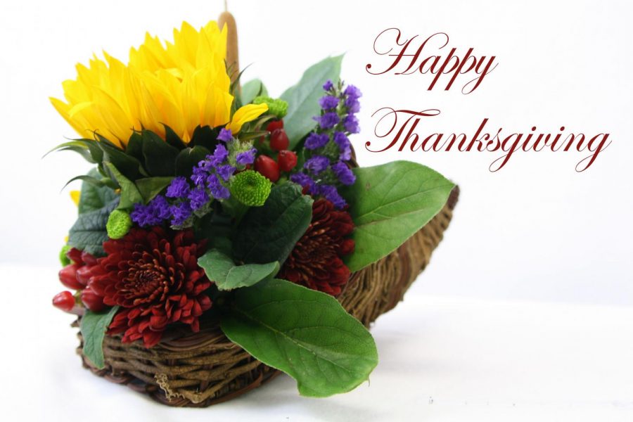 Floral design students created cornucopia arrangements for Thanksgiving.
