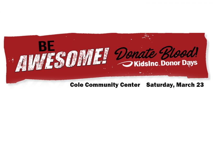 Donors can gain points for Canyon High School  as well as receive a t-shirt at the community blood drive Saturday, March 23 at the Cole Community Center.