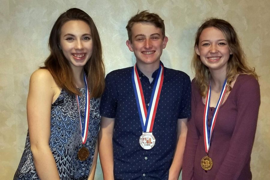 Medalists at the State UIL Academic Meet include Erin Sheffield, Luke Bruce and Claire Meyer.