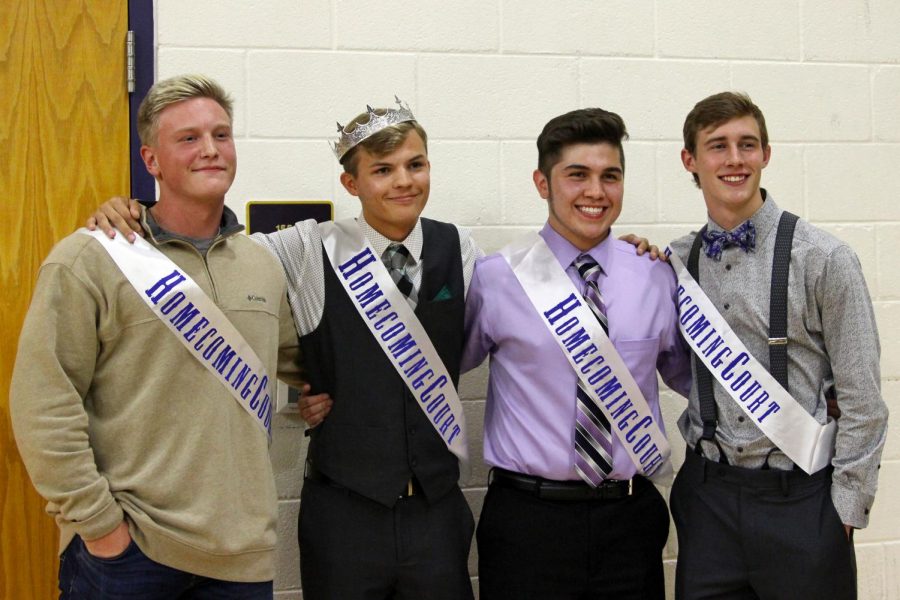 The+homecoming+king+nominees+were+Clay+Artho%2C+Keaton+Goss%2C+Jarrad+Gomez+and+Miles+Huffhines.+Goss+was+crowned+during+the+dodgeball+tournament+Thursday+night.