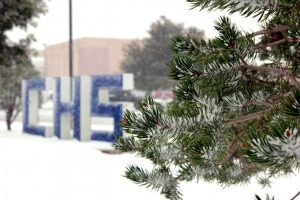 An early snowfall blankets the campus during lunch Thursday, Oct. 24.