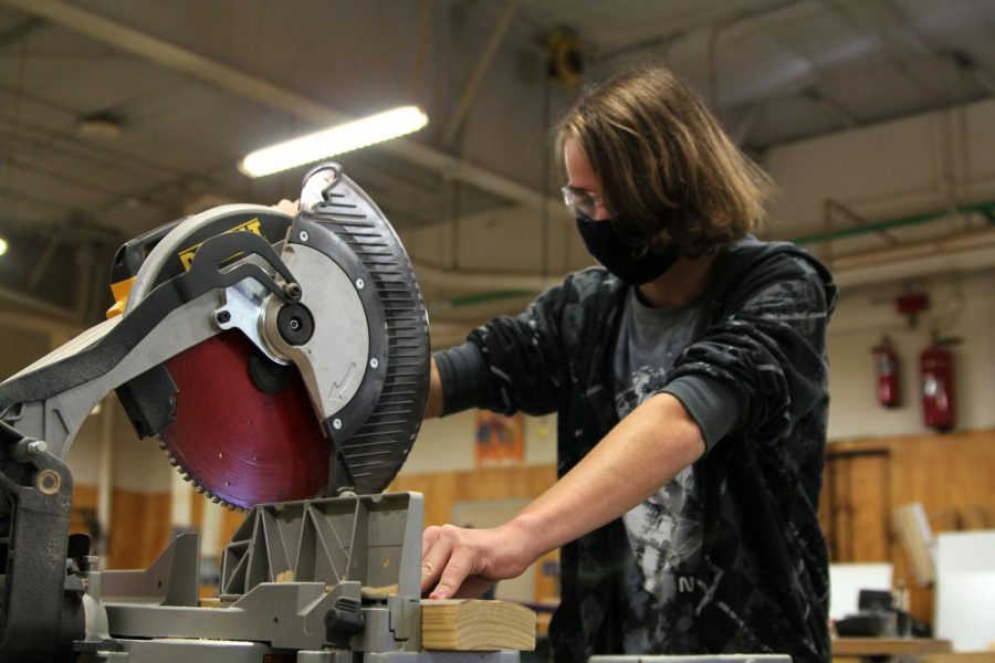 Sophomore Matthew Butcher works with a miter box saw in mill and cabinet class. Originating in the labor movement, Labor Day allows workers nation-wide a day off.