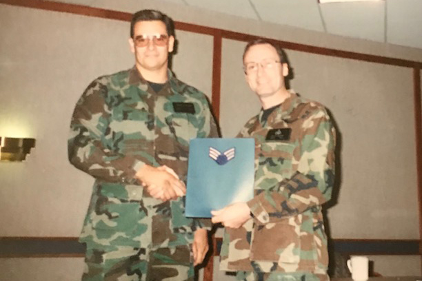 Serving in the Air Force from 1993-1997, Senior Airman Robert Salazar now teaches Auto Technology to Canyon High students.