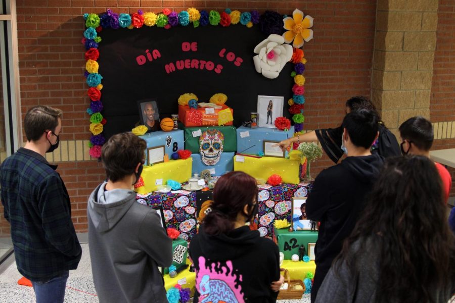 Spanish IV and V class worked during the last week of October to create an ofrenda honoring Kobe Bryant and his daughter, Gianna Bryant, Naya Rivera and Chadwick Boseman for Day of the Dead, all of whom died in 2020. The ofrenda was displayed by the front of the school, and included a photo and biography of each of the honories, several colorful flowers and objects to remember them. 