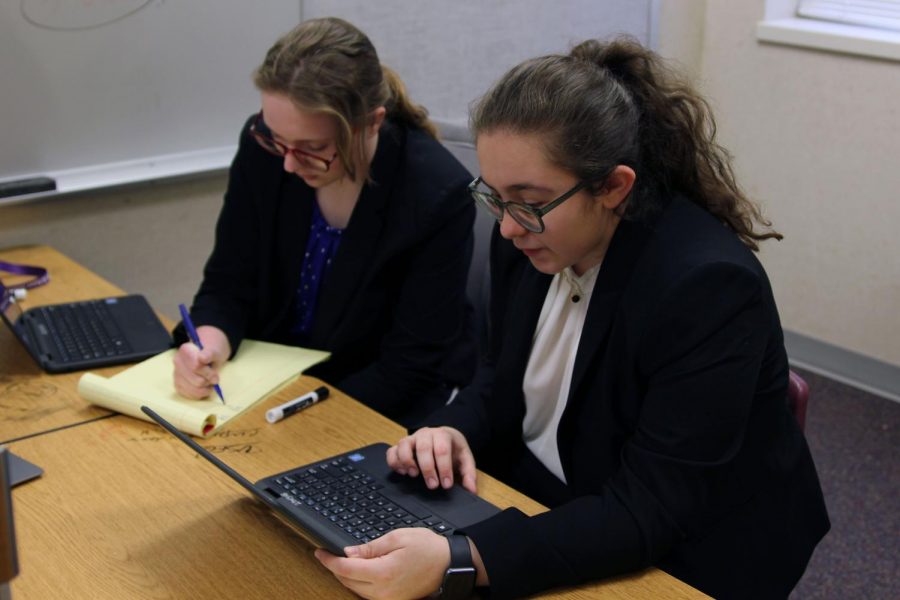 Senior Caroline Ragland and freshman Maleena Barrientos compete in their third round of the West Texas National Qualifier Tournament. This is the pairs first year debating together, and the two have spent the majority of the year attending online tournaments because of COVID-19 restrictions. Barrientos said the partners debate in suit jackets and sweat pants because they only speak sitting down at computers. “Debating on computers is different in terms of giving information,” Barrientos said. “You communicate in a whole new way. Debating is still fun though. We argue about legislation and how things get done in government. The topic this year is about federal reform on the criminal justice system and how we can solve problems when it comes to policing, sentencing or forensics. I can uphold my opinions in a manner where it’s fun, but we’re talking about things we can change.”