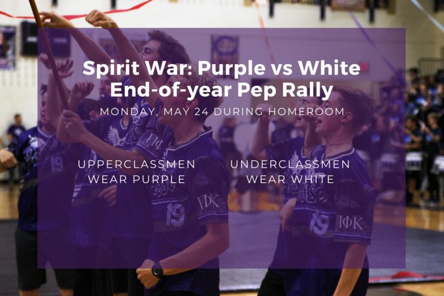 Students+can+participate+in+an+end-of-year+pep+rally+on+Monday+during+homeroom.+The+theme+will+be+Spirit+War%3A+Purple+vs+White%2C+and+underclassmen+are+asked+to+wear+white%2C+while+upperclassmen+are+asked+to+wear+purple.+We+chose+this+theme+because+we+wanted+something+simple+and+easy+for+all+students+to+participate+in%2C+cheer+sponsor+Nicole+Moore+said.+We+figured+theres+no+better+theme+to+end+the+school+year+than+proudly+representing+our+school+colors.