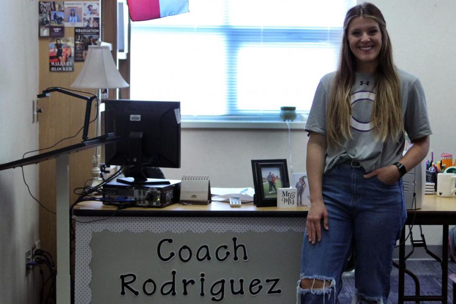 Callie Rodriguez coaches ________ and teaches geometry. Before coming to Canyon High, she coached volleyball, softball, tennis and powerlifting in Bangs, Childress, and Levelland, Texas. 