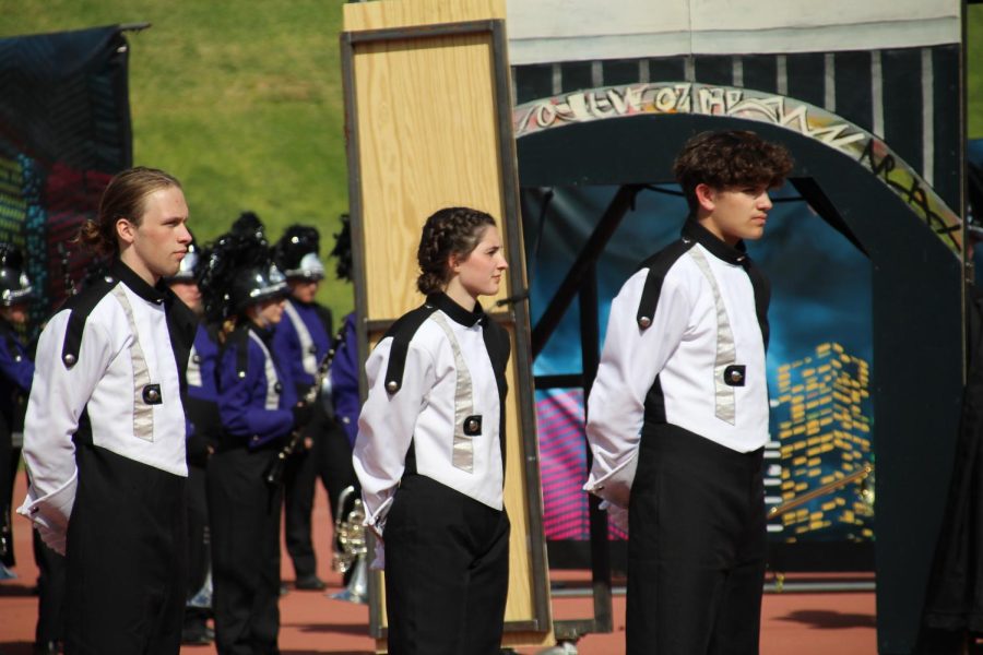 Senior+Drum+Majors+Danny+Bliss%2C+Callie+Goss+and+Diego+Reyes+at+the+High+Plains+Marching+Festival.+Soaring+Pride+Band+Drum+Majors+received+a+caption+award+at+the+Festival.