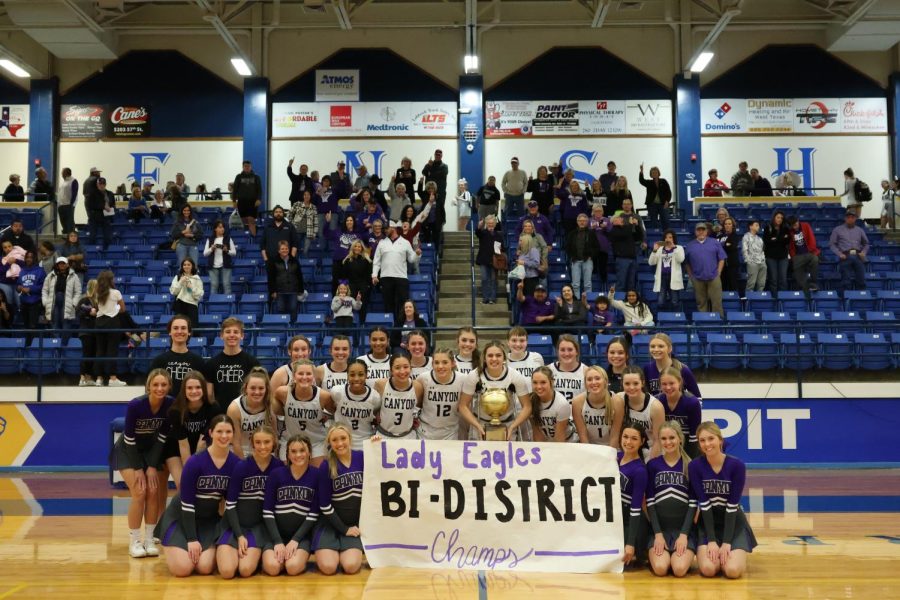 After the Lady Eagles beat Andrews on Monday night with a score of 68-17, they were named district Bi-Champions and will play the Clint Lions in their first area level game tonight in Midland.