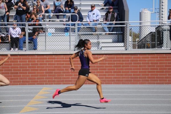 Thalia Solis competes at the district track meet in Borger, 
