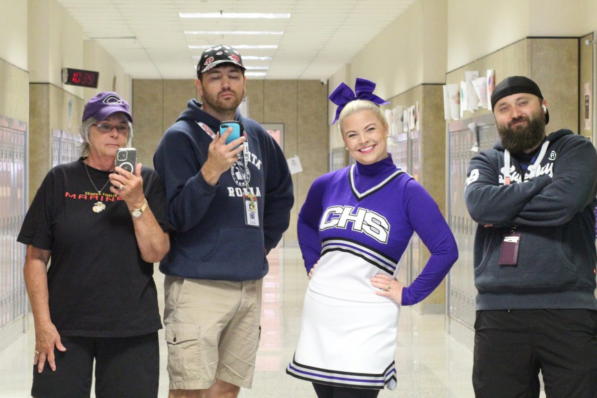 Biology teacher, Hayden Blankenship (right), impersonates a student for 'students teacher swap' day. “So Thursday's dress up day was teacher student swap. And to be honest, that day turns out to be more like a you know, we'll say it's a celebration of the student body, but it's more of an opportunity for the students to mock and make fun of the students, right,” Blankenship said. "And so to me, what I decided to do was wear a hoodie and wear my hood all day. And then I also had a hat that I did not wear most of the day.”
