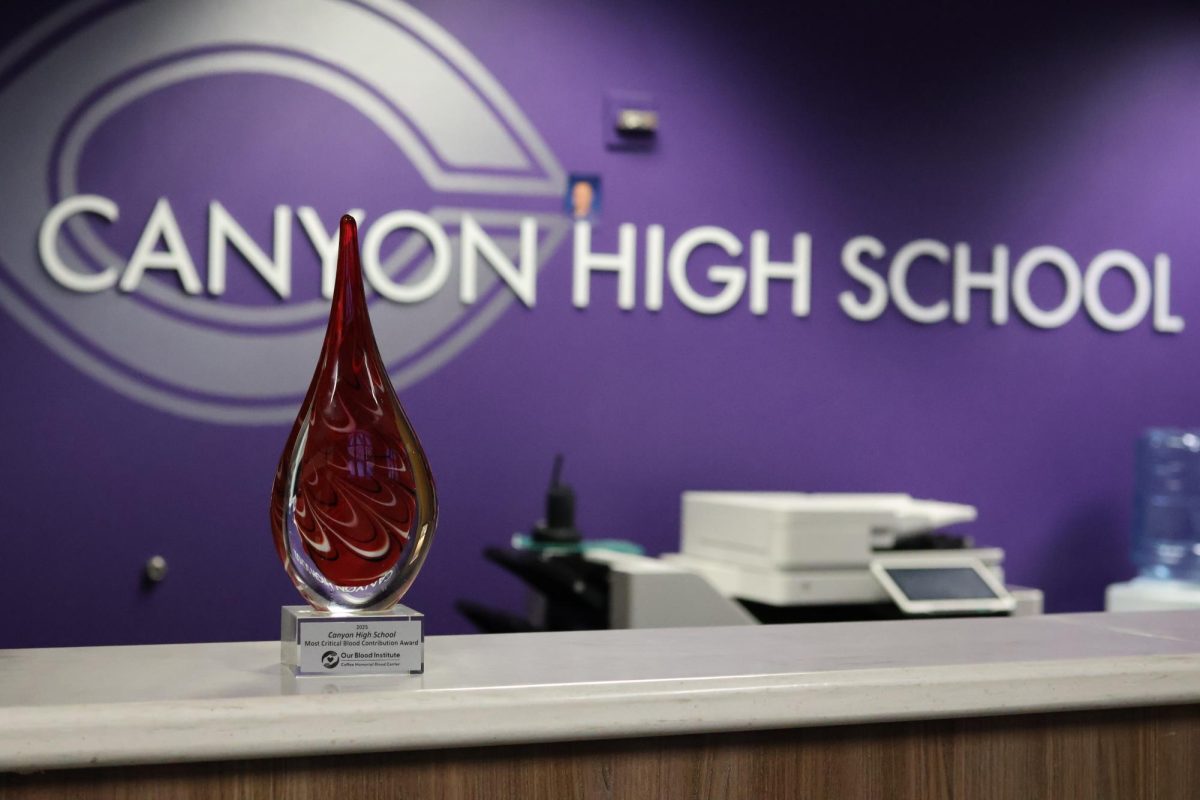 The blood drive trophy on display in the front office